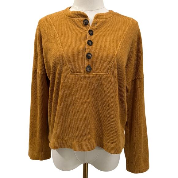 Madewell Texture Thread Seamed Henley Gold Burnt Orange Small Long Sleeve Fall - Picture 10 of 10